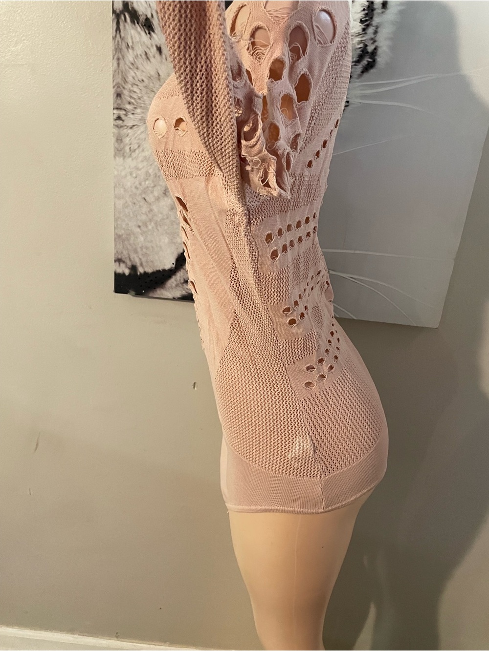 Long sleeve geometric cutout stretch bodysuit Distressed Grunge punk rock 1x - Picture 4 of 10